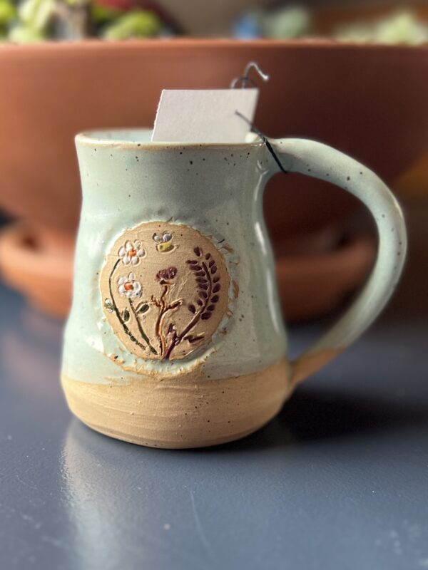 Forget-Me-Not Mint Mug with Thistle and Bee